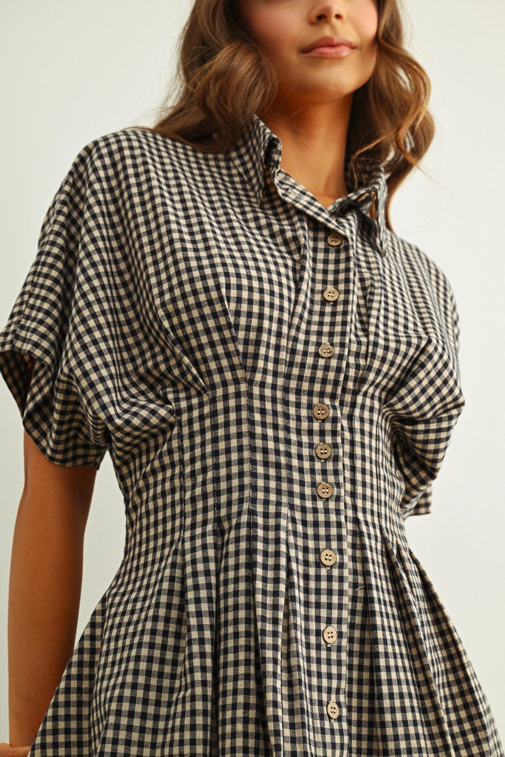 Gingham Patterned Shirt Dress