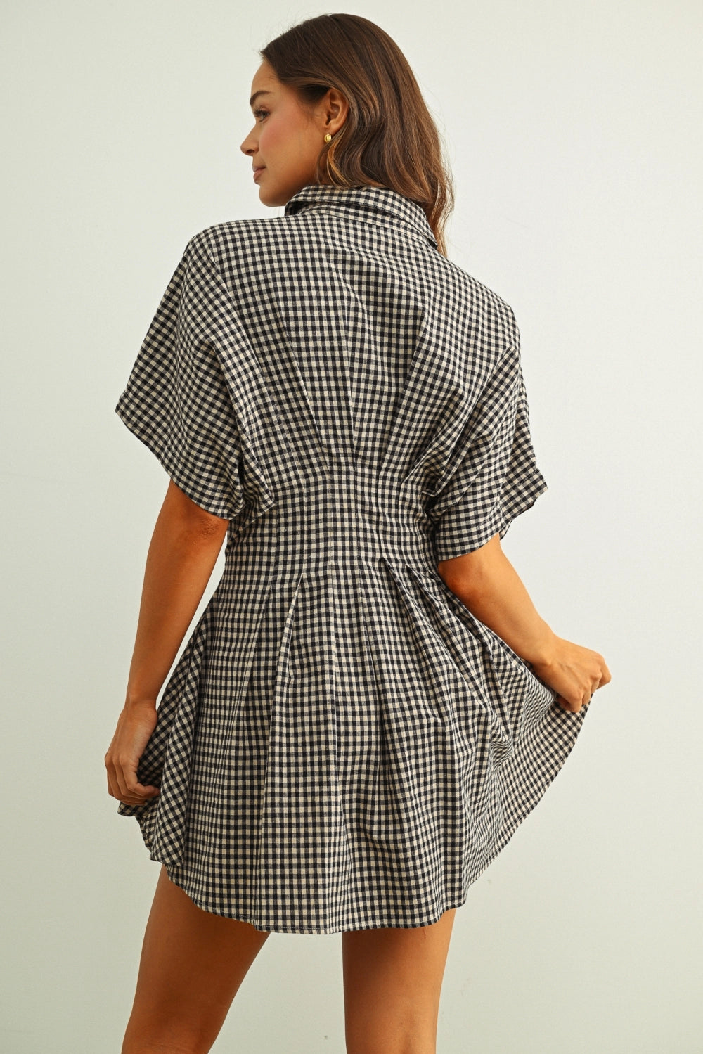 Gingham Patterned Shirt Dress