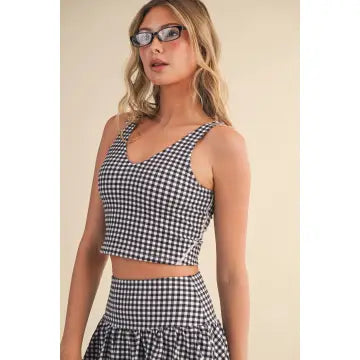 Gingham Print Aligned Performance Cropped Tank Top
