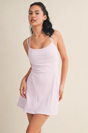 Gingham Print Double Layered Dress Pink