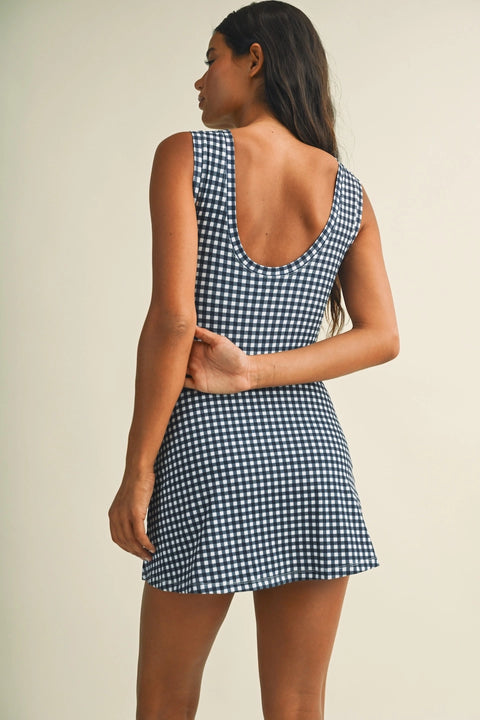 Gingham Print Sleeveless Wrap Tie Front Dress