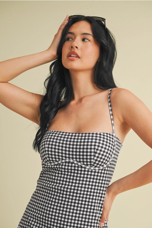 Gingham Print Sweetheart Dress Black Gingham-Dress-KIMBERLY C-S-Black Gingham-Urbanheer