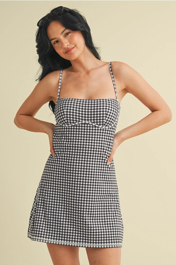 Gingham Print Sweetheart Dress Black Gingham-Dress-KIMBERLY C-S-Black Gingham-Urbanheer