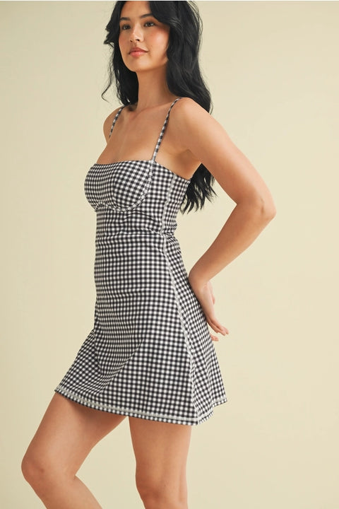 Gingham Print Sweetheart Dress Black Gingham-Dress-KIMBERLY C-S-Black Gingham-Urbanheer