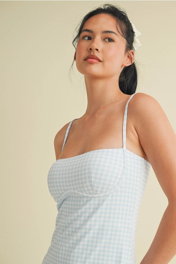 Gingham Print Sweetheart Dress Blue Gingham-Dress-KIMBERLY C-S-Blue Gingham-Urbanheer
