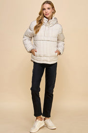Gingham Pull Over Puffer Jacket-Puffer Jacket-TCEC-S-Beige-Urbanheer
