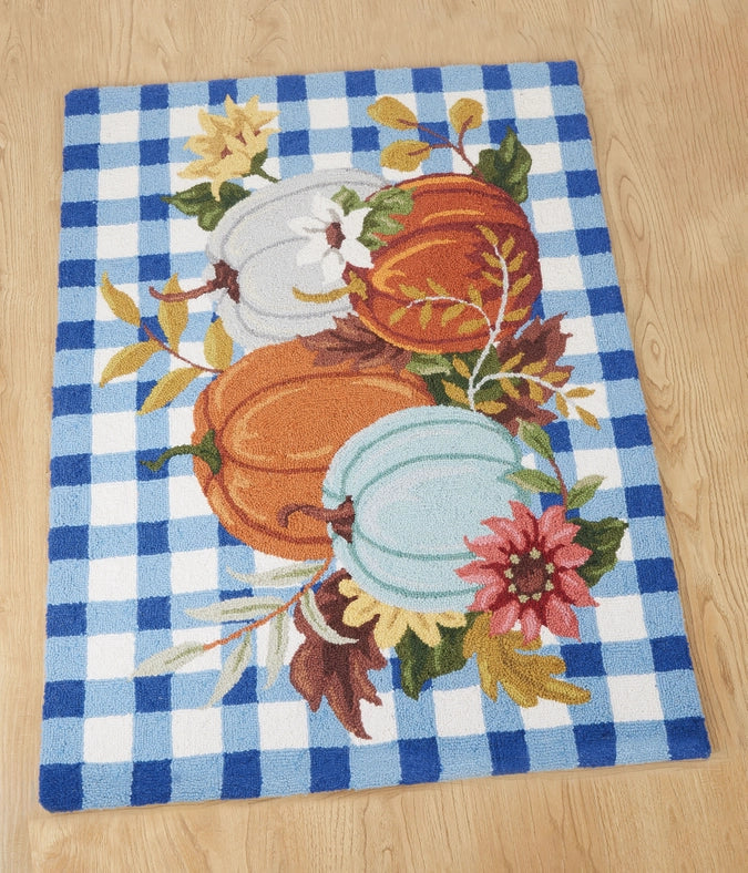 Gingham Pumpkins Hook Rug-Rugs-Peking Handicraft-34X47"-Urbanheer