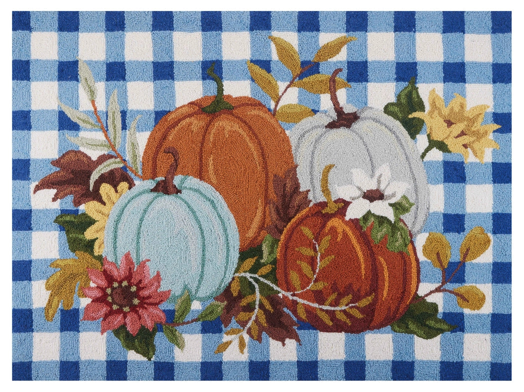 Gingham Pumpkins Hook Rug-Rugs-Peking Handicraft-34X47"-Urbanheer