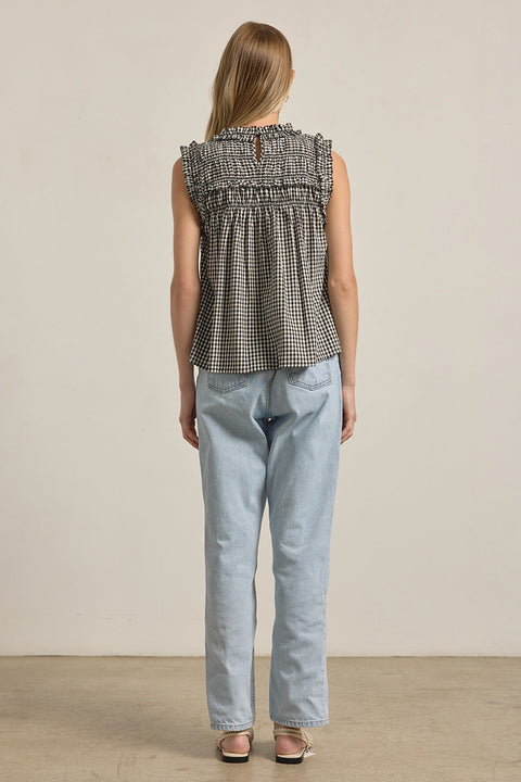 Gingham Ruffle Blouse - Black