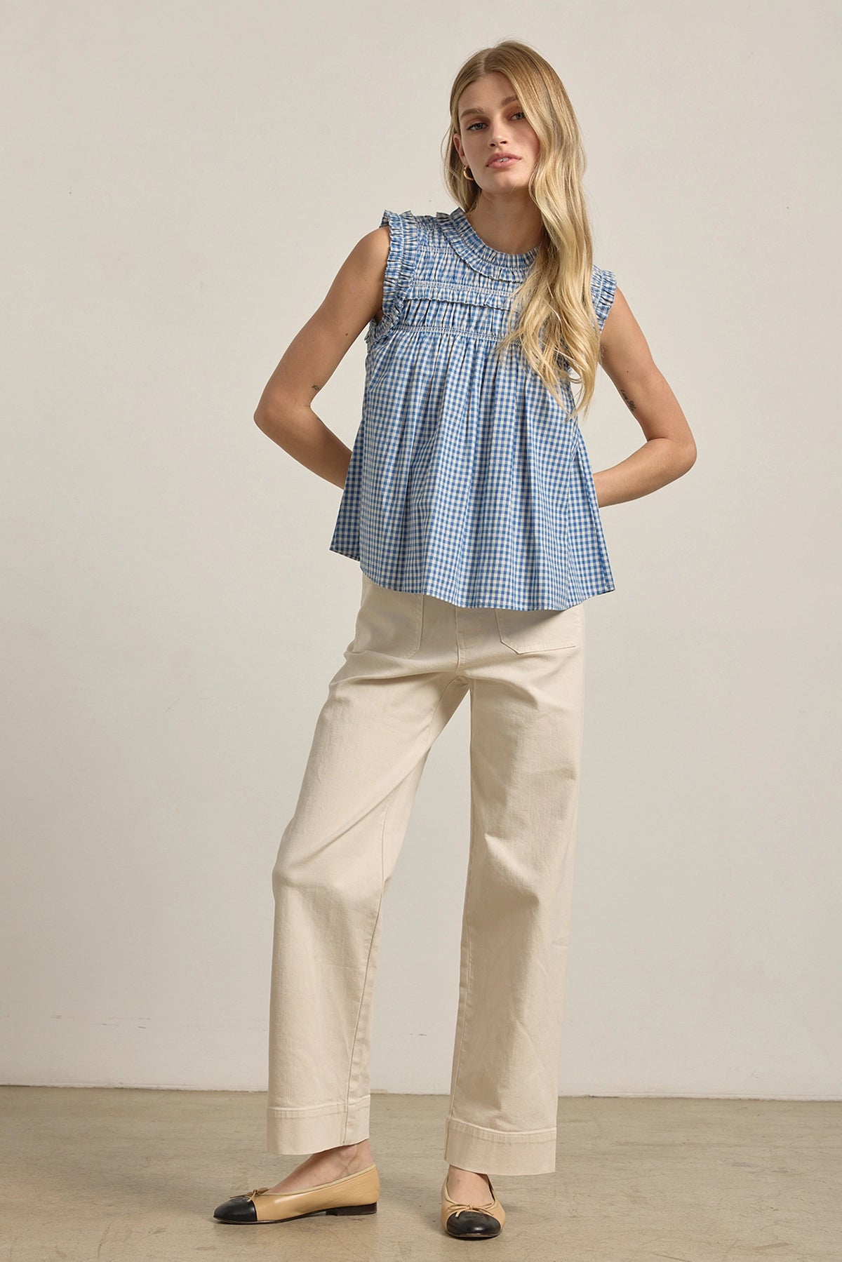 Gingham Ruffle Blouse | Blue