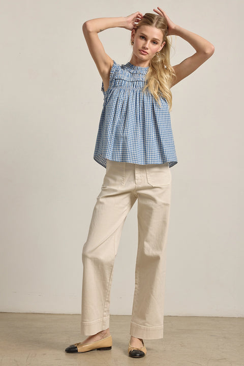 Gingham Ruffle Blouse - Blue