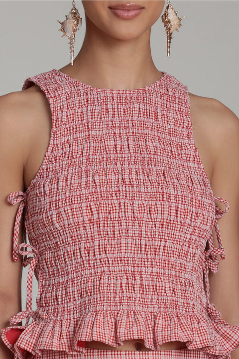 Gingham Seersucker Smocked Tank Top