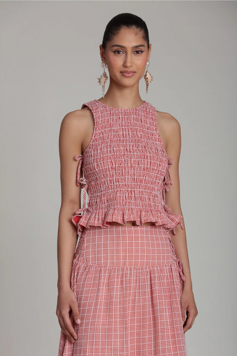 Gingham Seersucker Smocked Tank Top