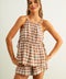 Gingham Sleeveless Elastic Band Waist Top - Brown
