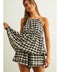 Gingham Sleeveless Elastic Band Waist Top - Black