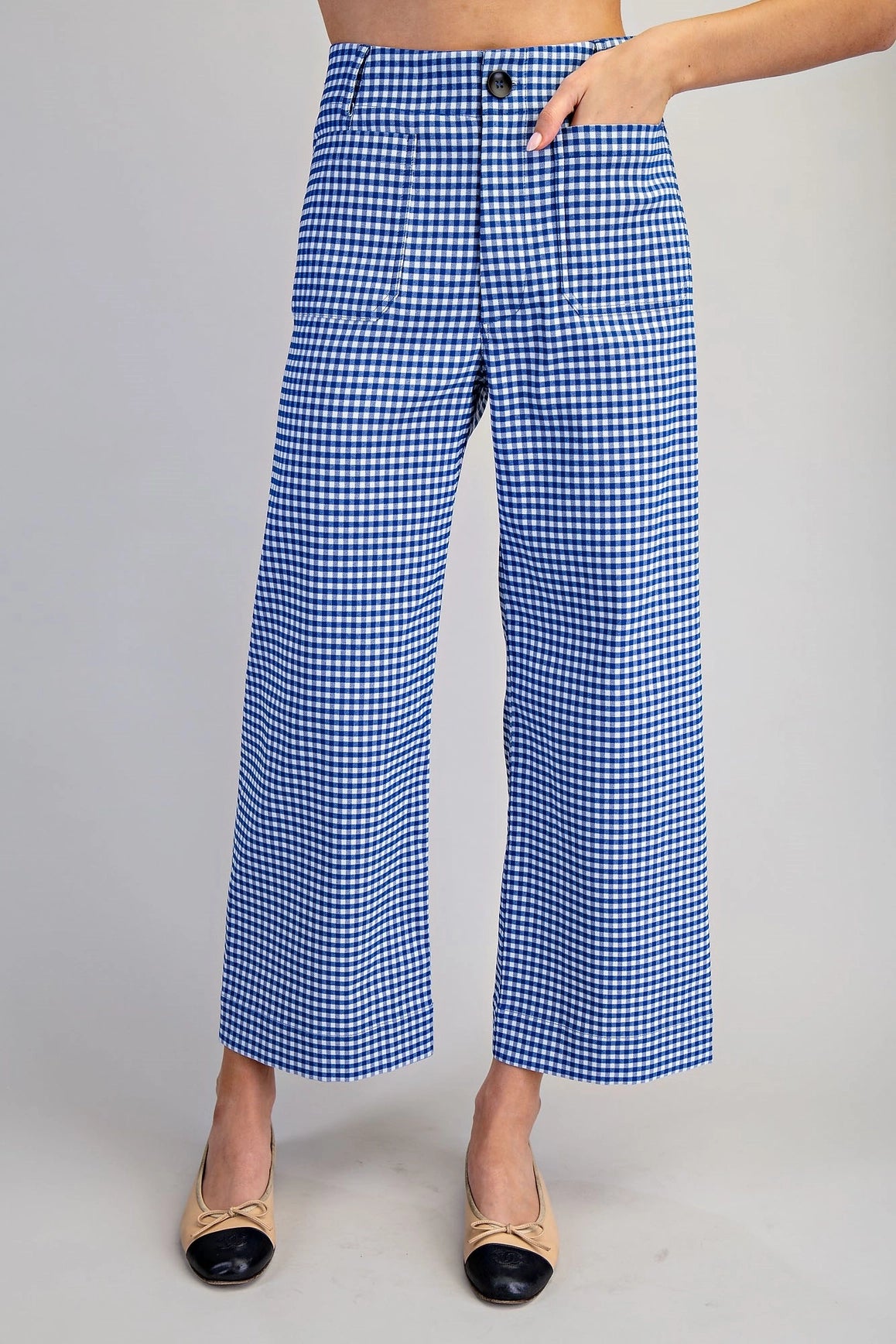 Gingham Straight Leg Cropped Pants in Blue