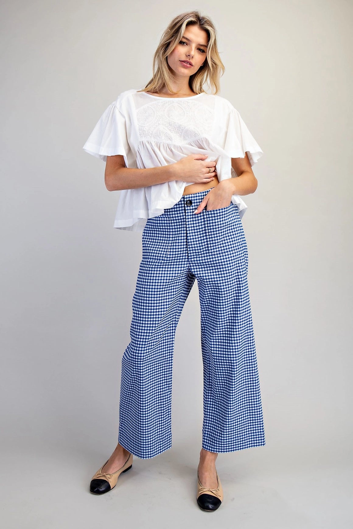 Gingham Straight Leg Cropped Pants in Blue