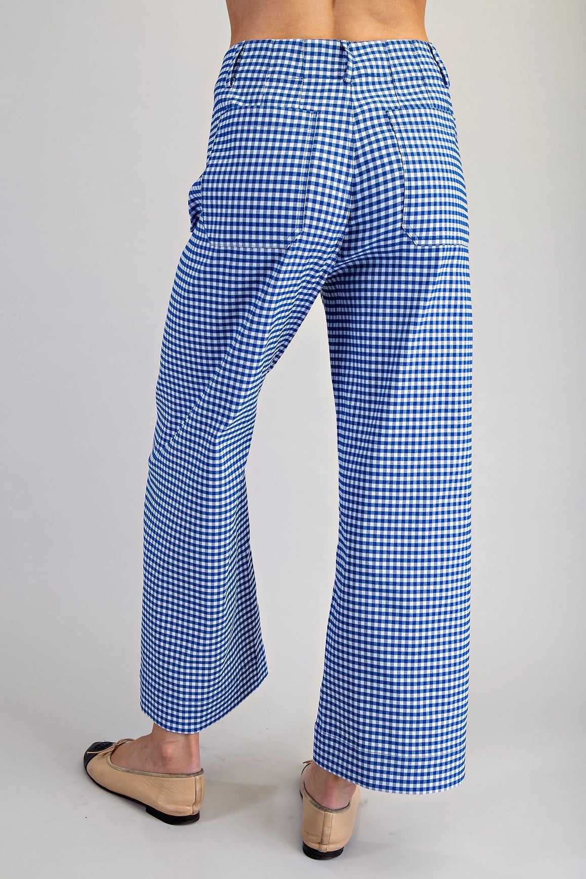 Gingham Straight Leg Cropped Pants in Blue