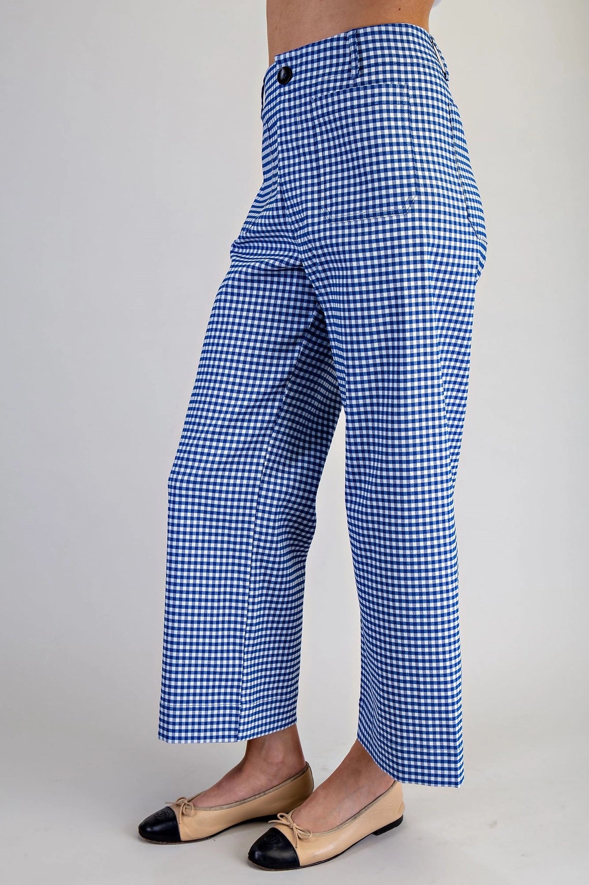 Gingham Straight Leg Cropped Pants in Blue