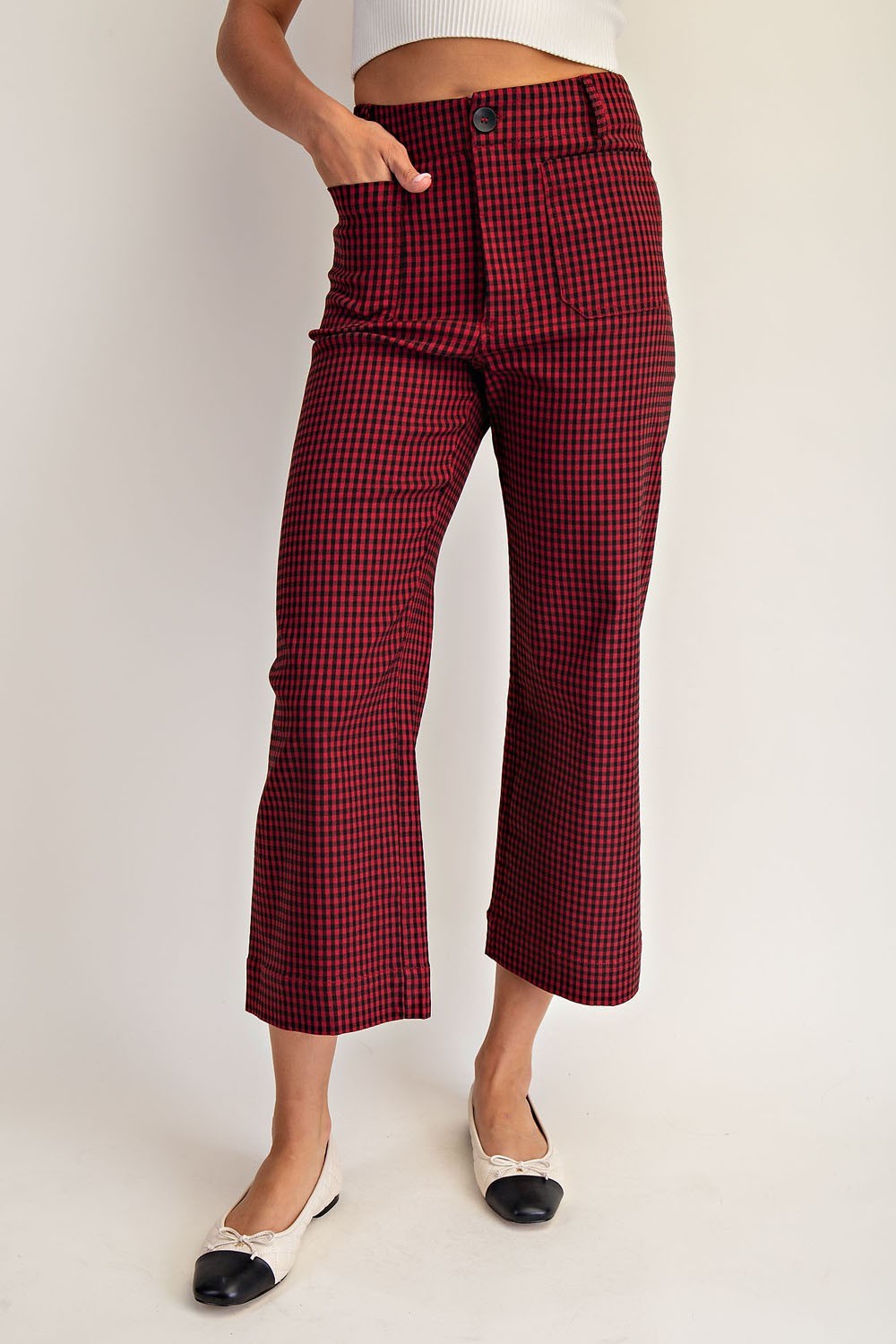 Gingham Straight Leg Cropped Pants in Red