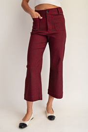 Gingham Straight Leg Cropped Pants in Red