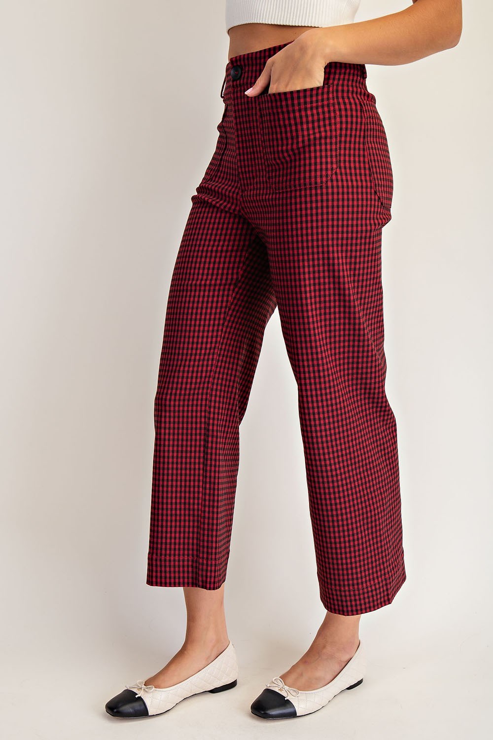 Gingham Straight Leg Cropped Pants in Red