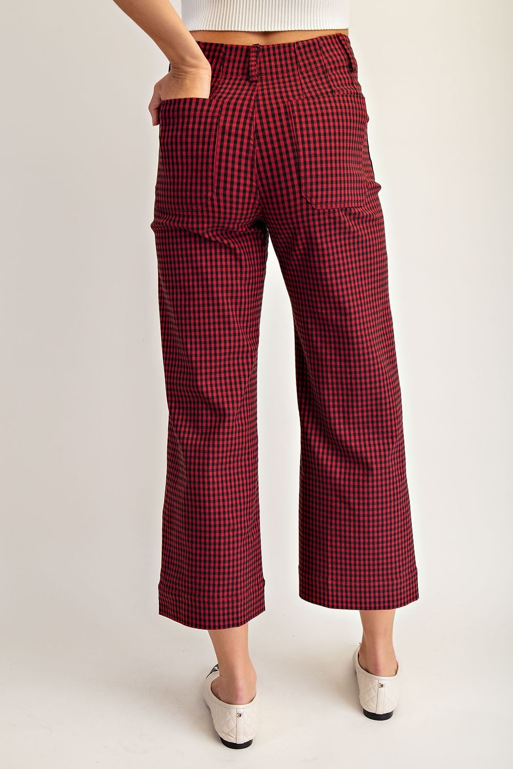 Gingham Straight Leg Cropped Pants in Red