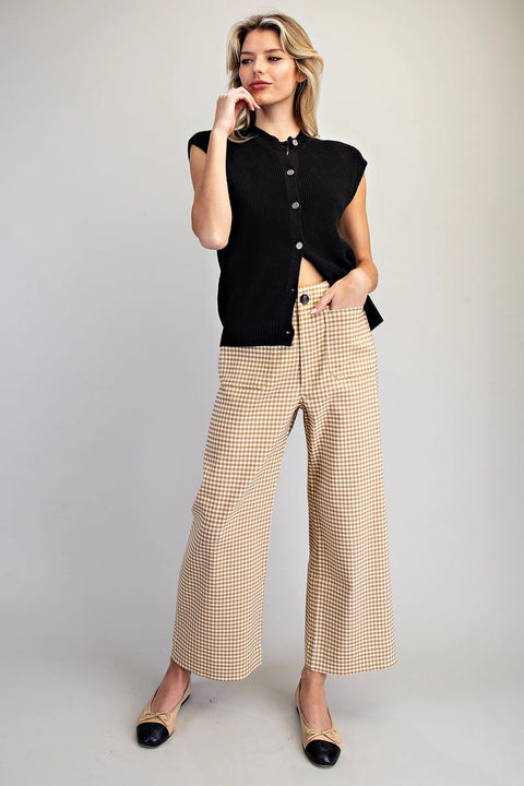 Gingham Straight Leg Cropped Pants in Butter Toast