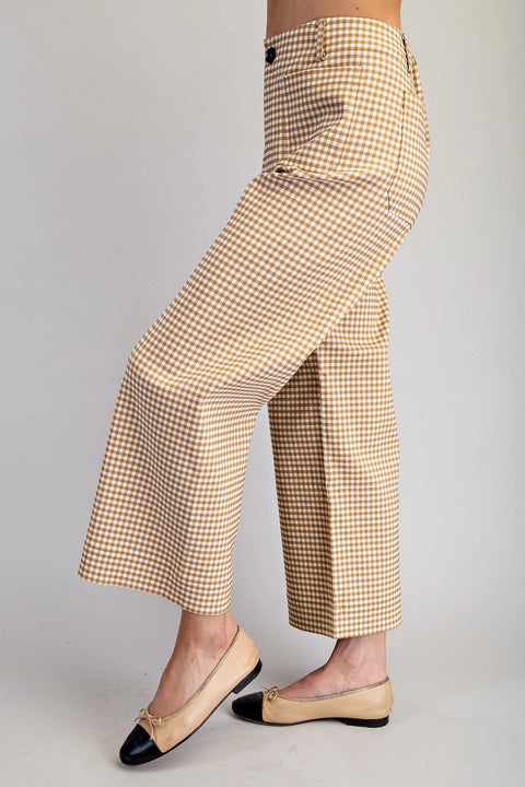 Gingham Straight Leg Cropped Pants in Butter Toast