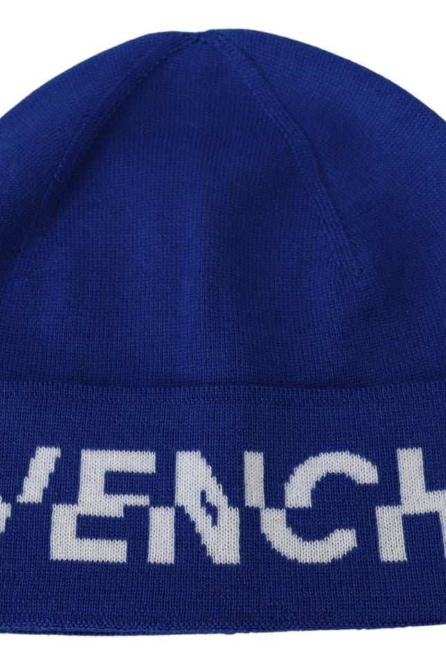 Givenchy Chic Unisex Cobalt Wool Beanie with Logo Detail
