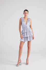 Glare Blue Shiny Pleated Mini Ruffle Dress-Ruffle Dresses-Buy Me Fur Ltd-Blue-S-Polyester - Elastane Blend-Urbanheer