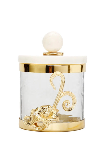 Glass Canister With Gold Design And Marble Lid