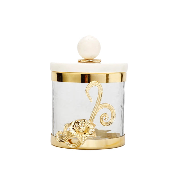 Glass Canister with Gold Design and Marble Lid