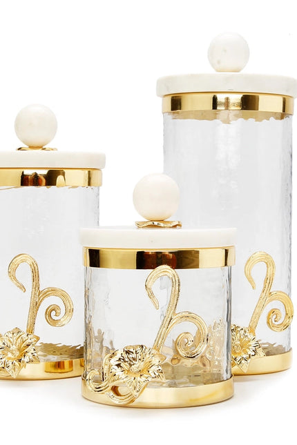 Glass Canister With Gold Design And Marble Lid