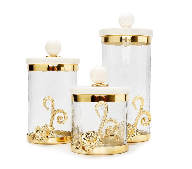 Glass Canister with Gold Design and Marble Lid