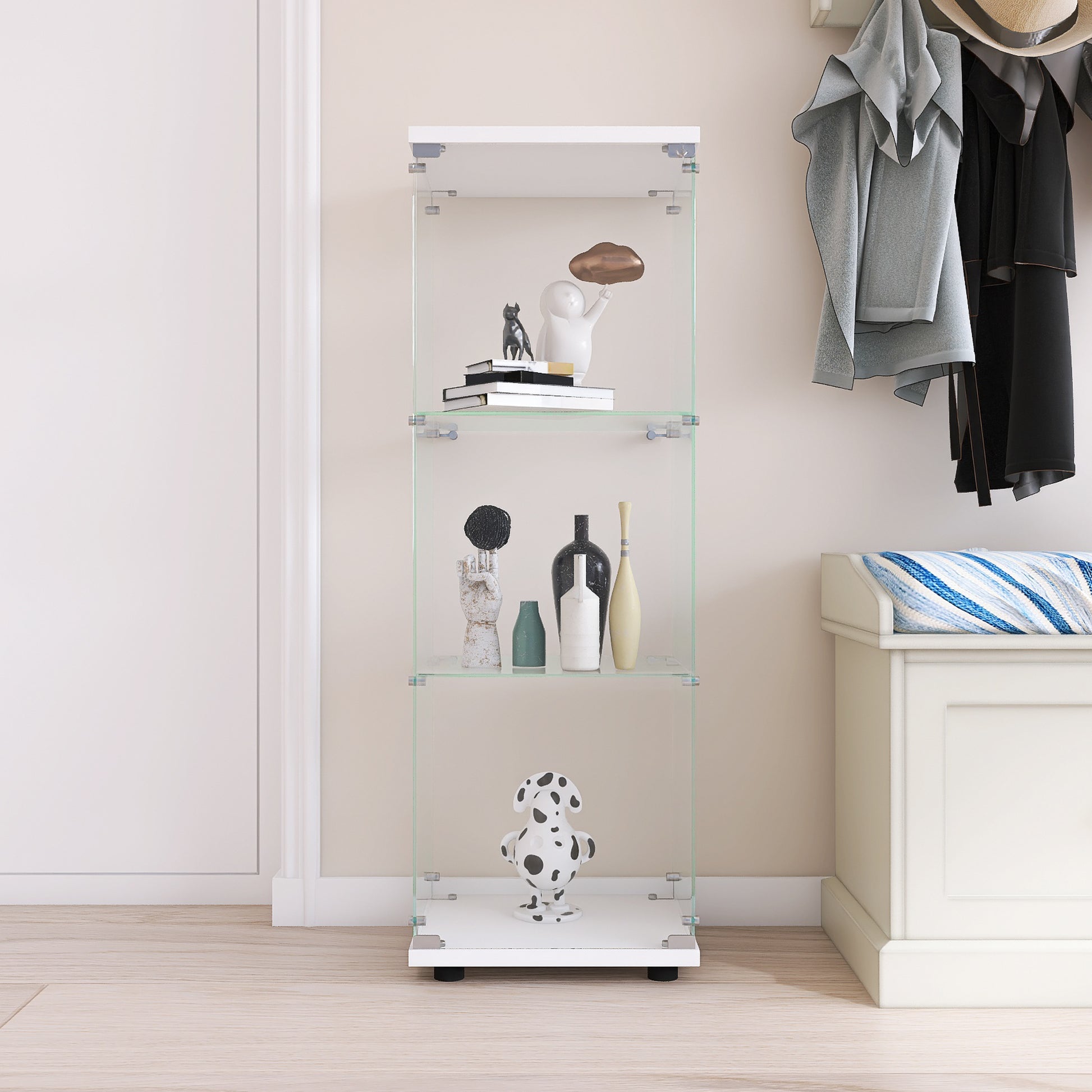 Glass Display Cabinet with 3 Shelves, One-Door Curio Cabinets for Living Room, Bedroom, Office,-UH Decor-Default-Urbanheer