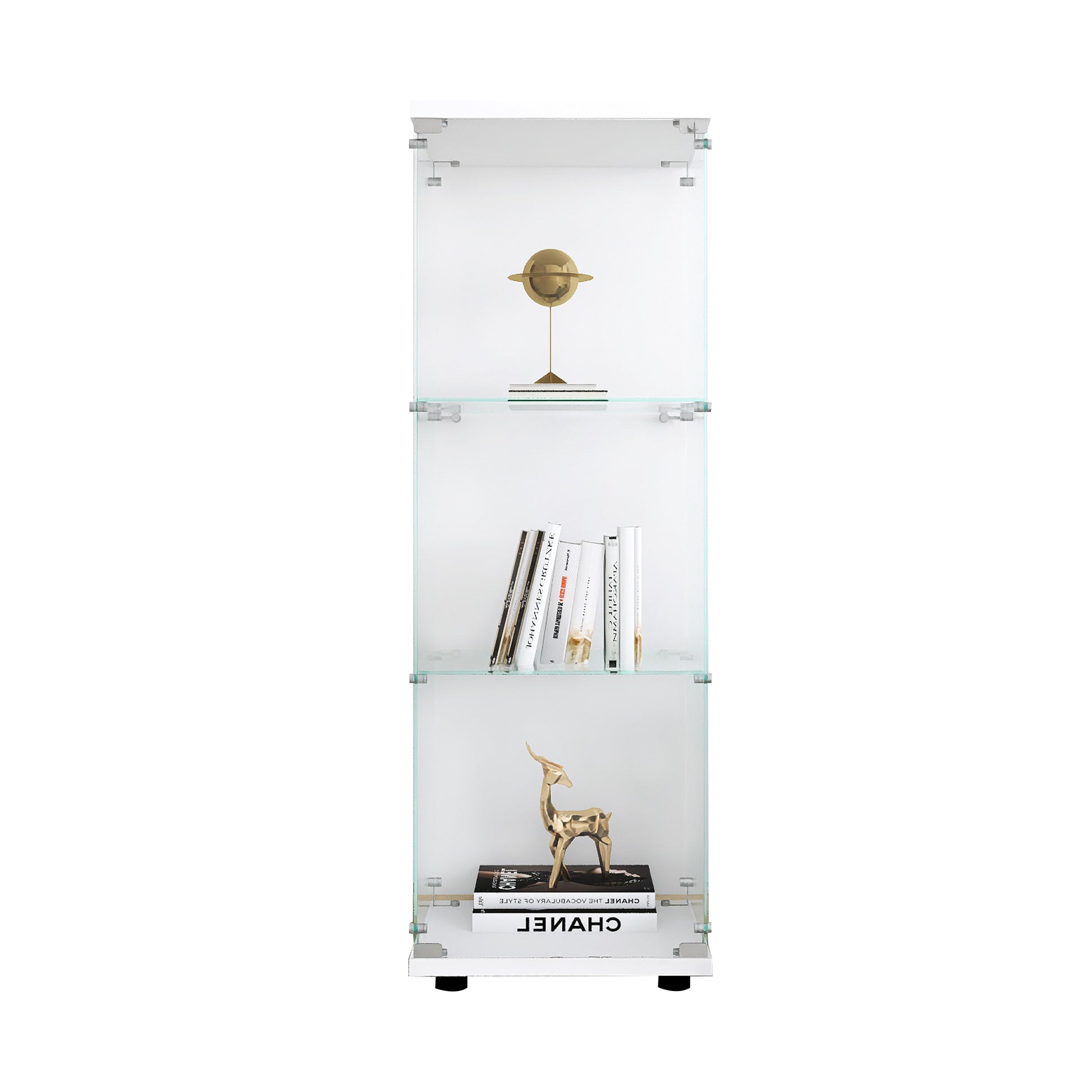 Glass Display Cabinet with 3 Shelves, One-Door Curio Cabinets for Living Room, Bedroom, Office,-UH Decor-Default-Urbanheer