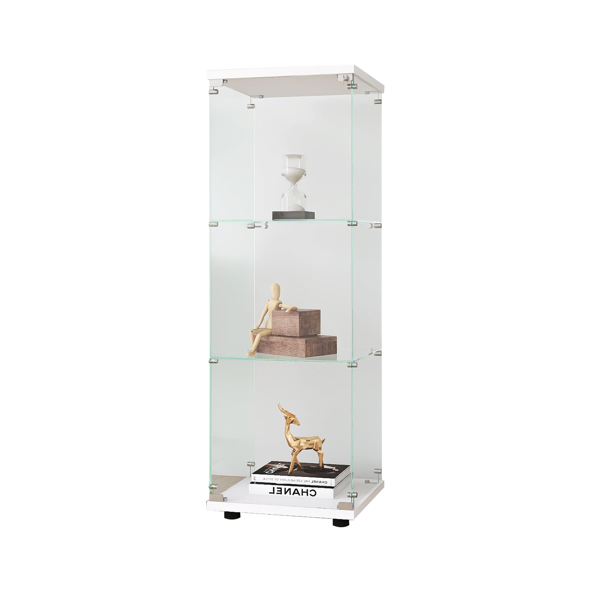Glass Display Cabinet with 3 Shelves, One-Door Curio Cabinets for Living Room, Bedroom, Office,-UH Decor-Default-Urbanheer