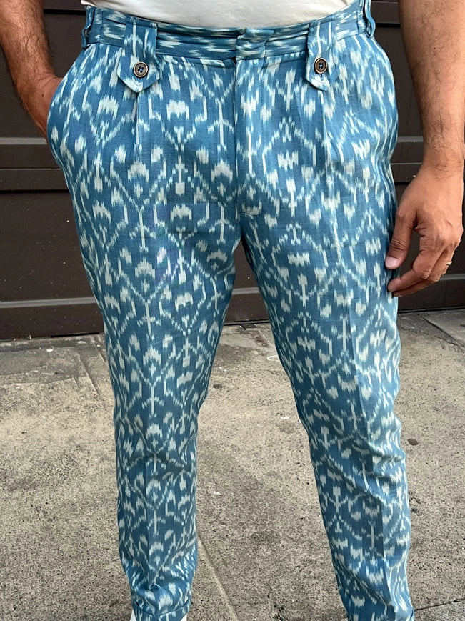 Glitchet - Sky Blue Slim Fit Handwoven Ikat Pants-Pants-Pali-XS-Urbanheer