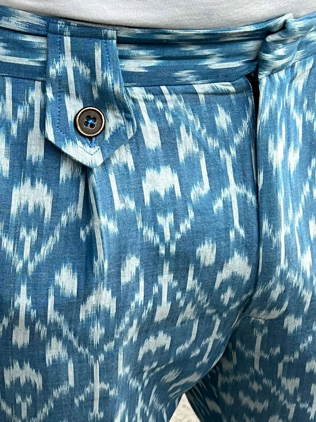 Glitchet - Sky Blue Slim Fit Handwoven Ikat Pants-Pants-Pali-XS-Urbanheer