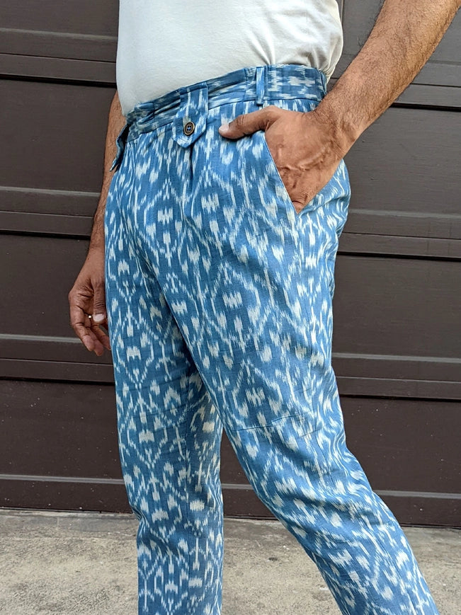 Glitchet - Sky Blue Slim Fit Handwoven Ikat Pants-Pants-Pali-XS-Urbanheer