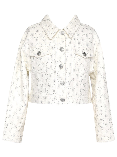 Glitter Distressed Denim Jacket