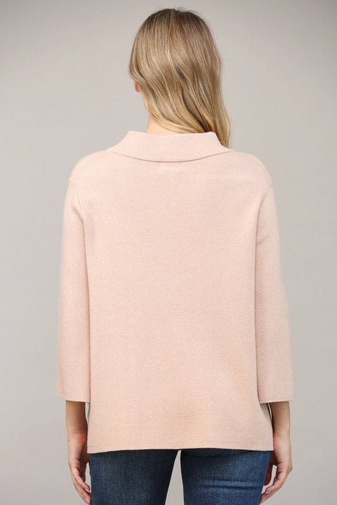 Glitter Yarn Front Pocket Detail Mock Neck Sweater Rose Gold-Sweater-FATE-S-Rose Gold-Urbanheer