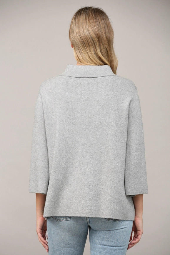 Glitter Yarn Front Pocket Detail Mock Neck Sweater Silver-Sweater-FATE-S-Silver-Urbanheer