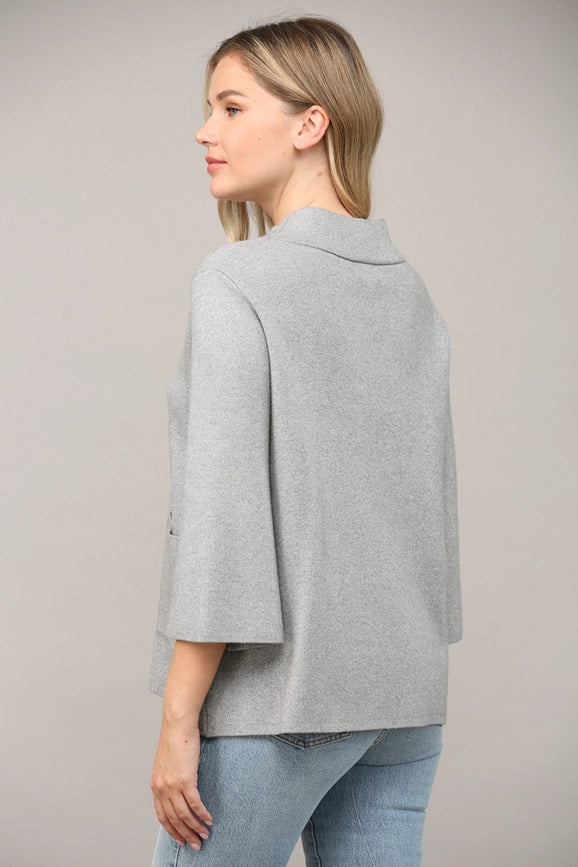 Glitter Yarn Front Pocket Detail Mock Neck Sweater Silver-Sweater-FATE-S-Silver-Urbanheer
