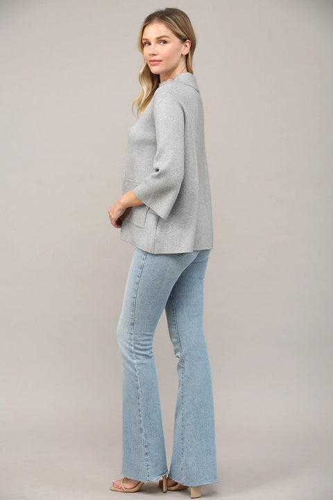 Glitter Yarn Front Pocket Detail Mock Neck Sweater Silver-Sweater-FATE-S-Silver-Urbanheer