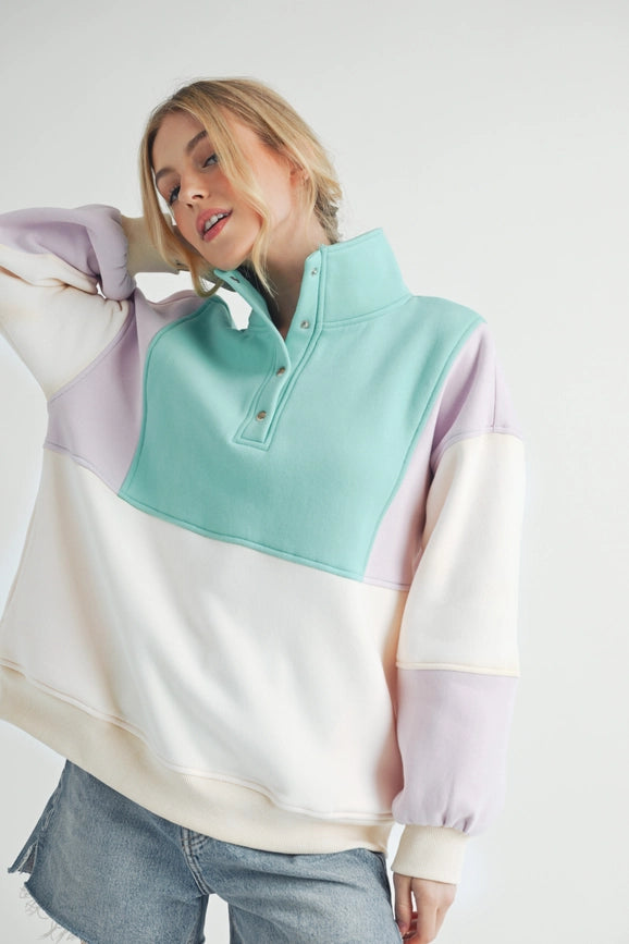 Glo Colorblock Pullover Lilac Seafoam-Pullover-AEMI + CO-S-Urbanheer