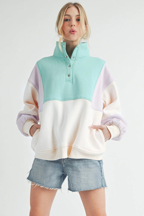 Glo Colorblock Pullover Lilac Seafoam-Pullover-AEMI + CO-S-Urbanheer
