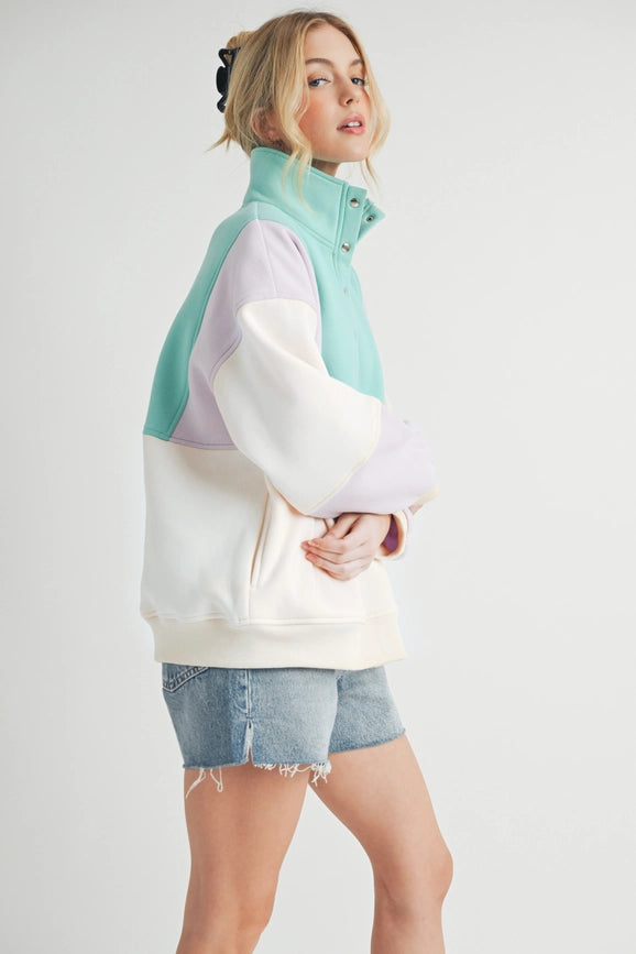 Glo Colorblock Pullover Lilac Seafoam-Pullover-AEMI + CO-S-Urbanheer
