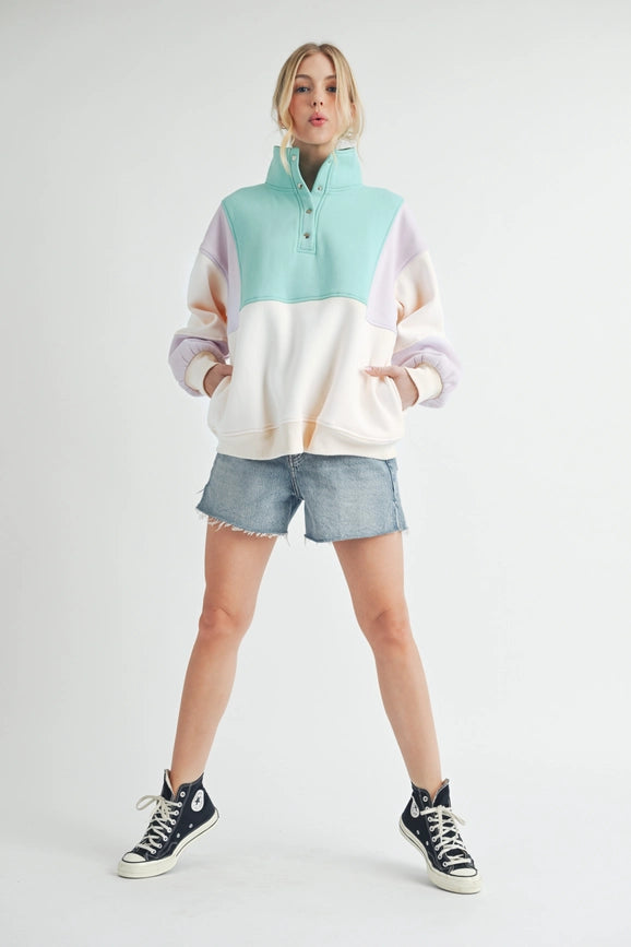 Glo Colorblock Pullover Lilac Seafoam-Pullover-AEMI + CO-S-Urbanheer